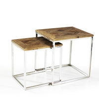 "Eclisse Quadrato" Reclaimed Elm Wood 2 Piece Nesting Tables