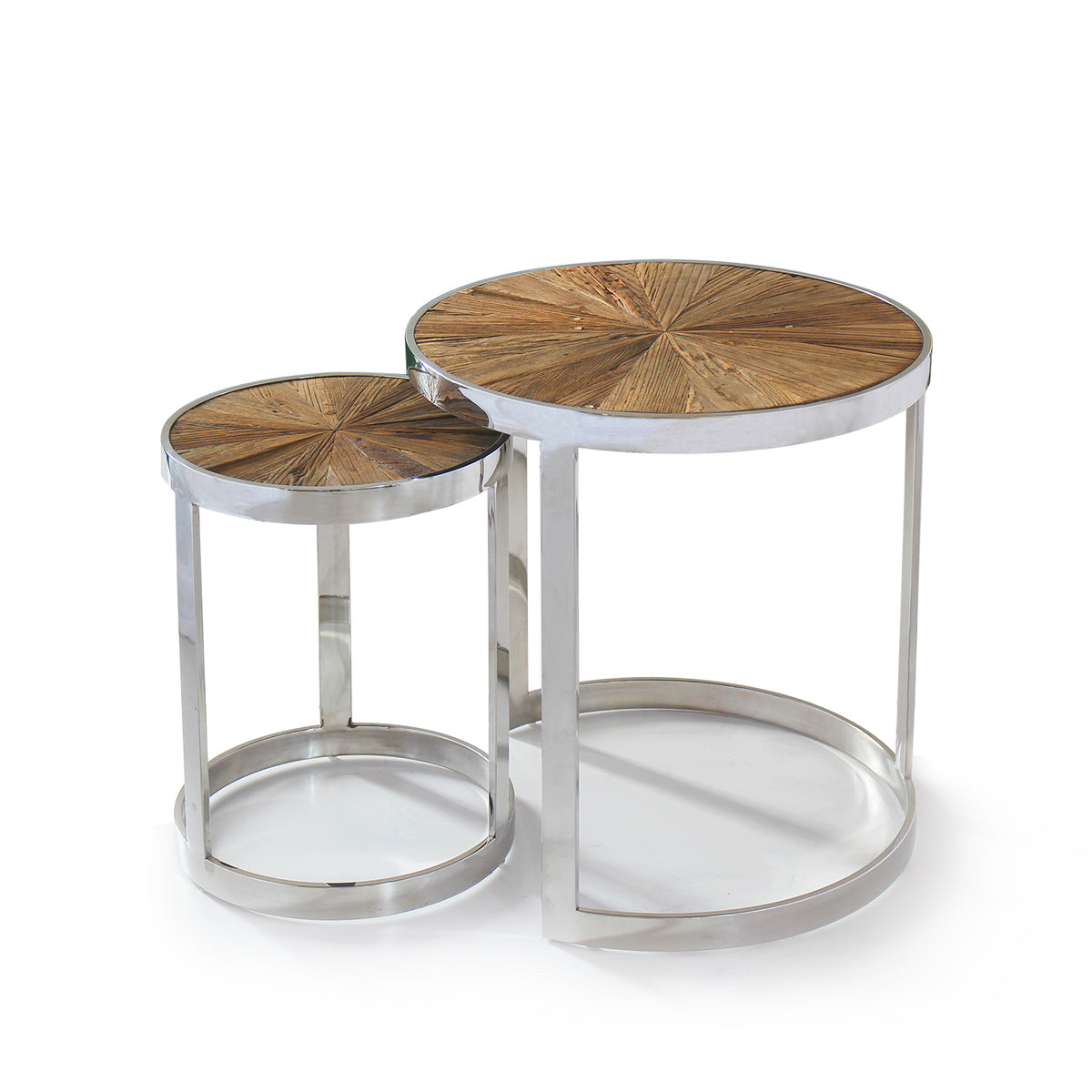 "Eclisse" Reclaimed Elm Wood 2 Piece Nesting Tables