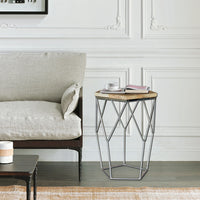 "Pentagono Lato" Reclaimed Elm Wood Side/End Table