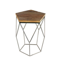 "Pentagono Lato" Reclaimed Elm Wood Side/End Table