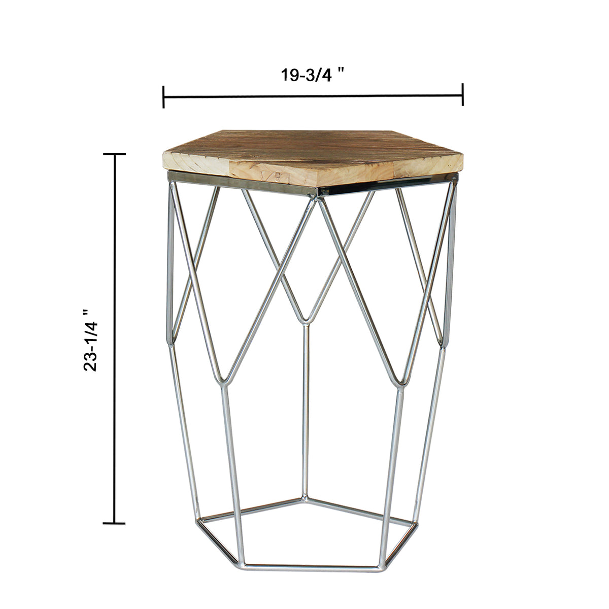 "Pentagono Lato" Reclaimed Elm Wood Side/End Table