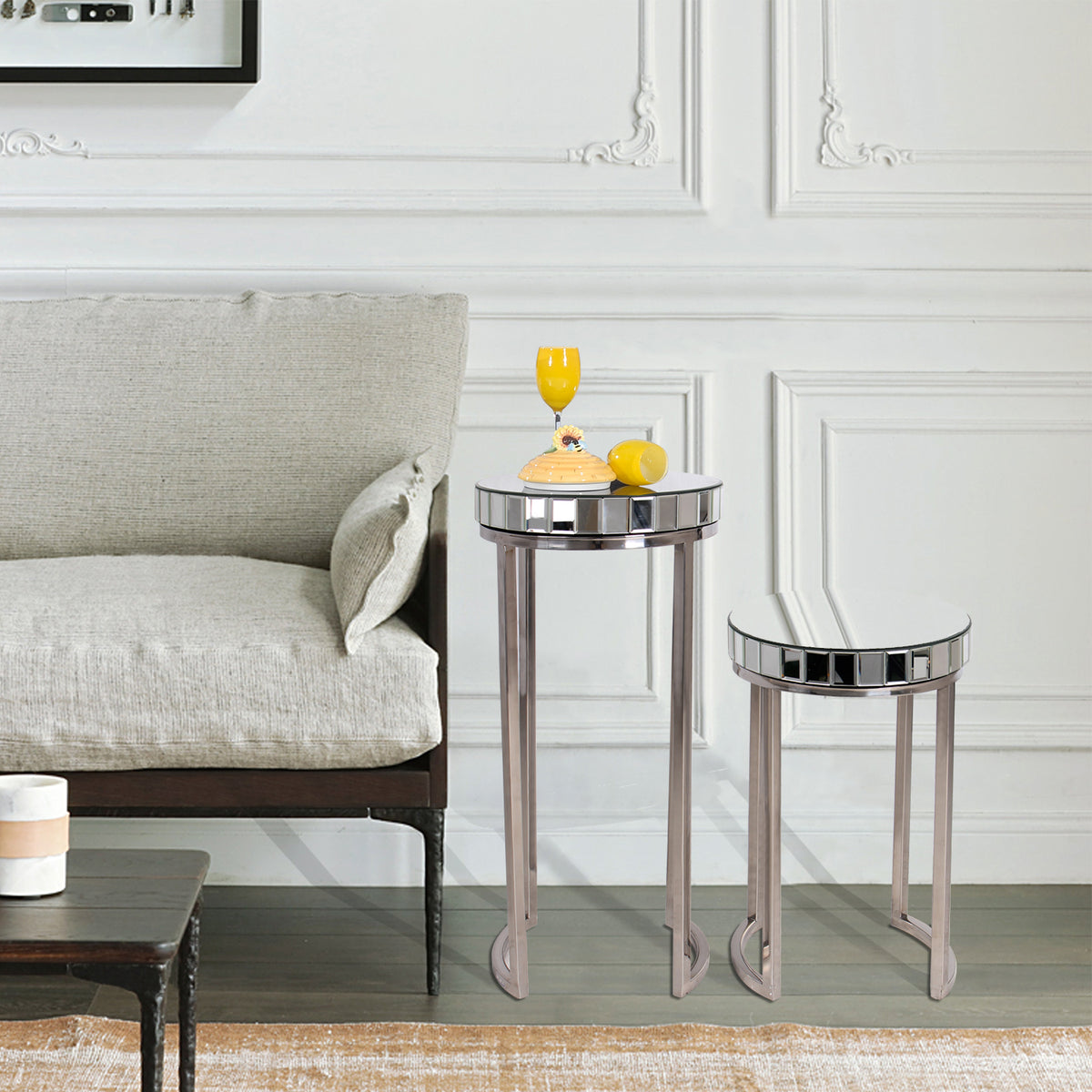 "Argento" Mirrored Round Side/End Tables (Set of 2)