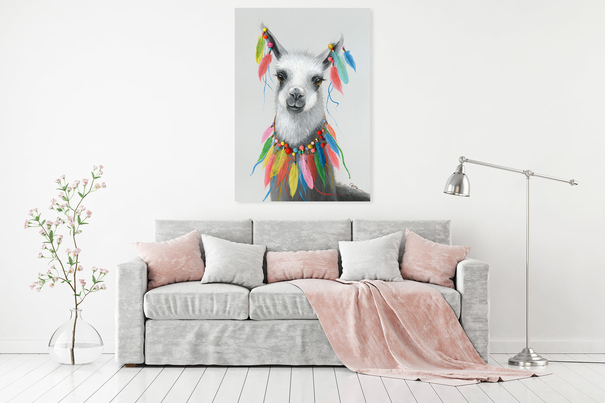 "Feathered Llama" Oil Painting