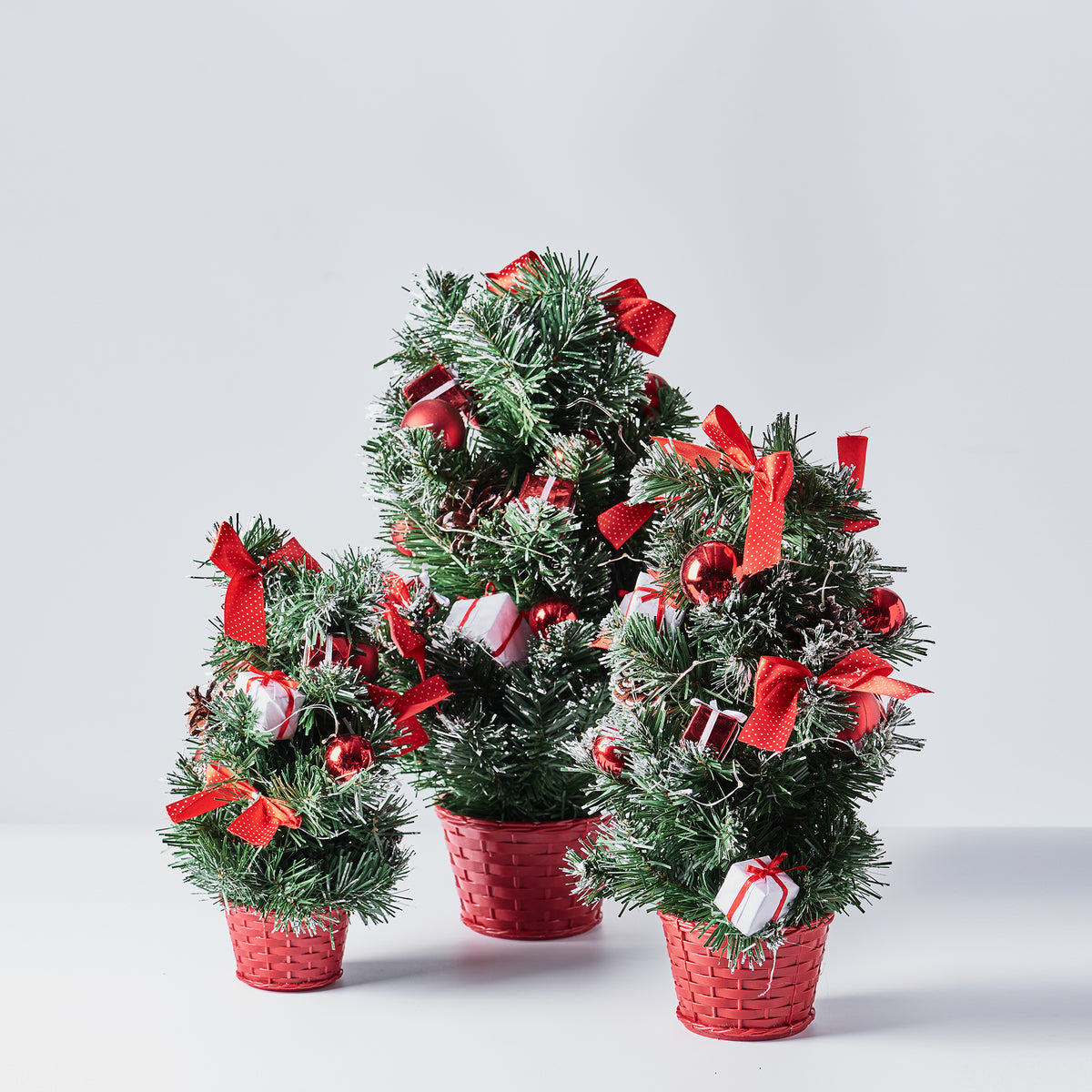 Handcrafted Tabletop Christmas Tree with LED Light and Ornaments