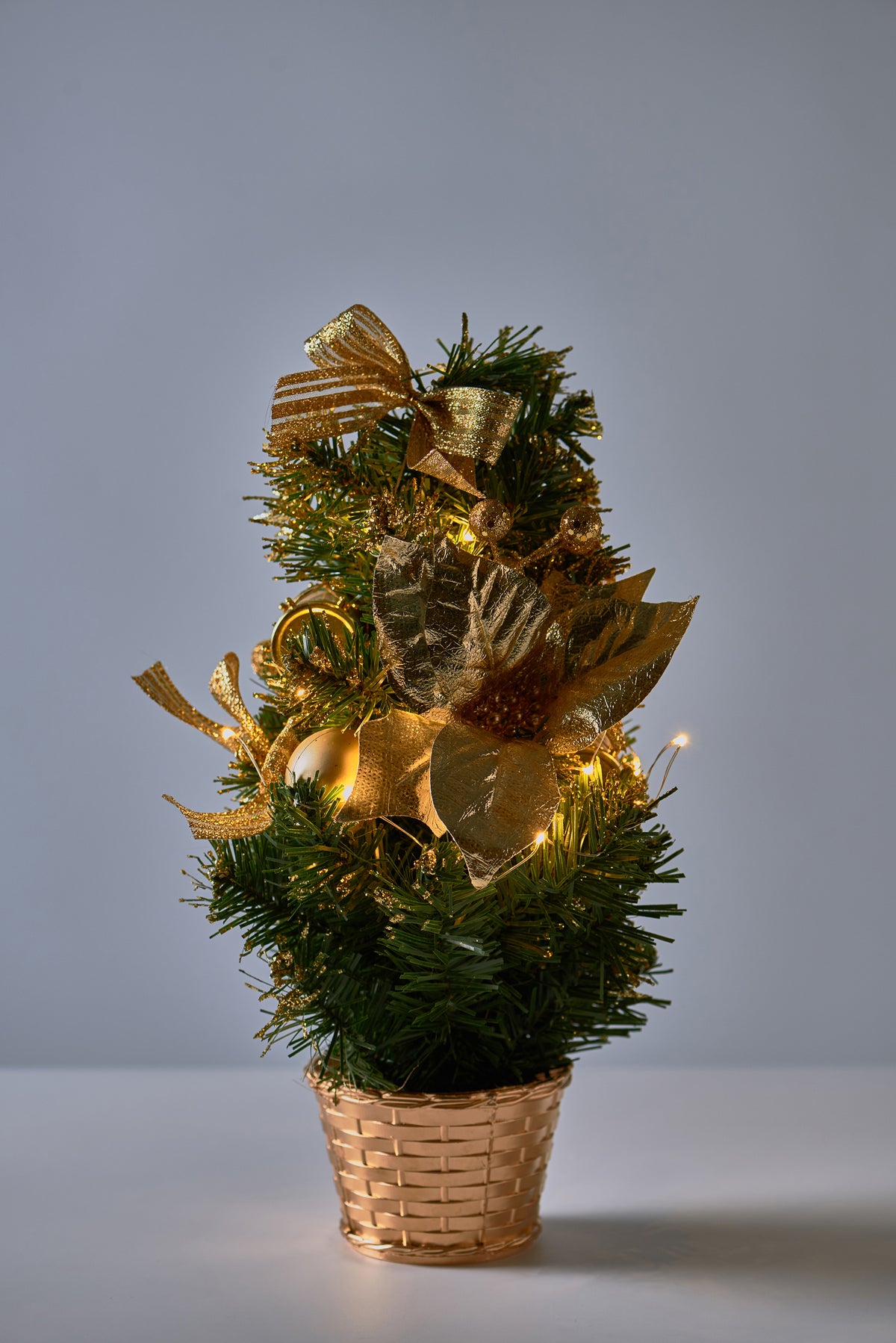 Handcrafted Tabletop Christmas Tree with LED Light and Ornaments