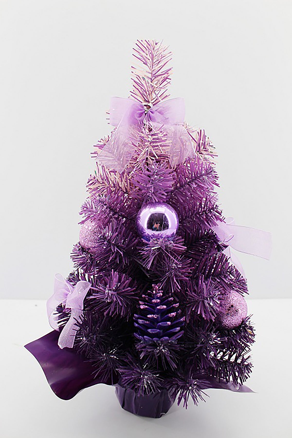 Handcrafted Tabletop Christmas Tree with LED Lights and Ornaments