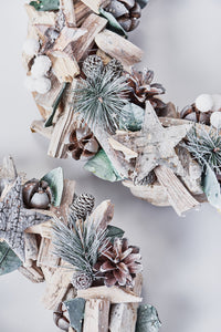 Handcrafted Wreath with Pinecones and Wood Chips