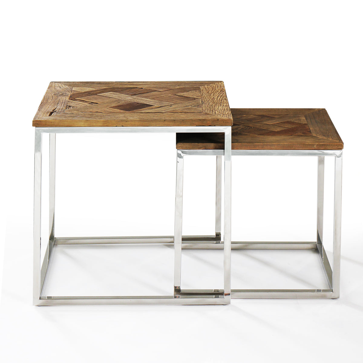 "Eclisse Quadrato" Reclaimed Elm Wood 2 Piece Nesting Tables