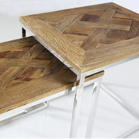 "Eclisse Quadrato" Reclaimed Elm Wood 2 Piece Nesting Tables