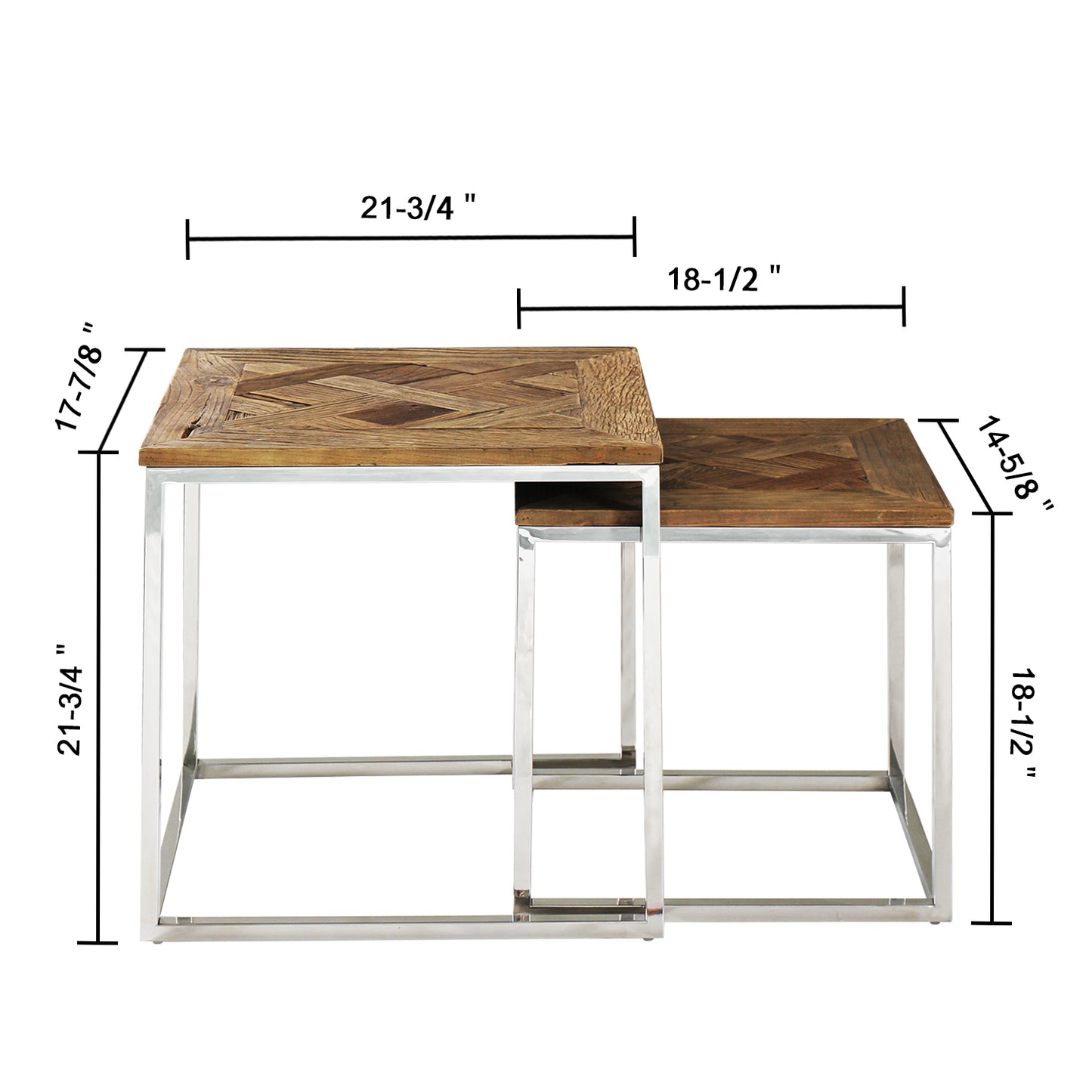 "Eclisse Quadrato" Reclaimed Elm Wood 2 Piece Nesting Tables
