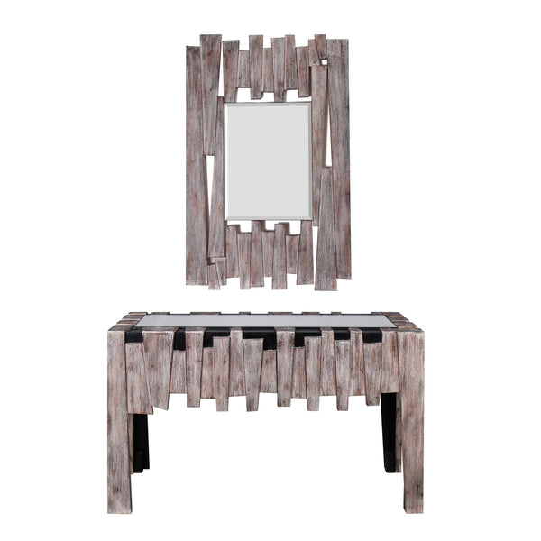 "Fiaba" Beveled Wooden Accent Mirror and Mirrored Glass Top Console Table, Set