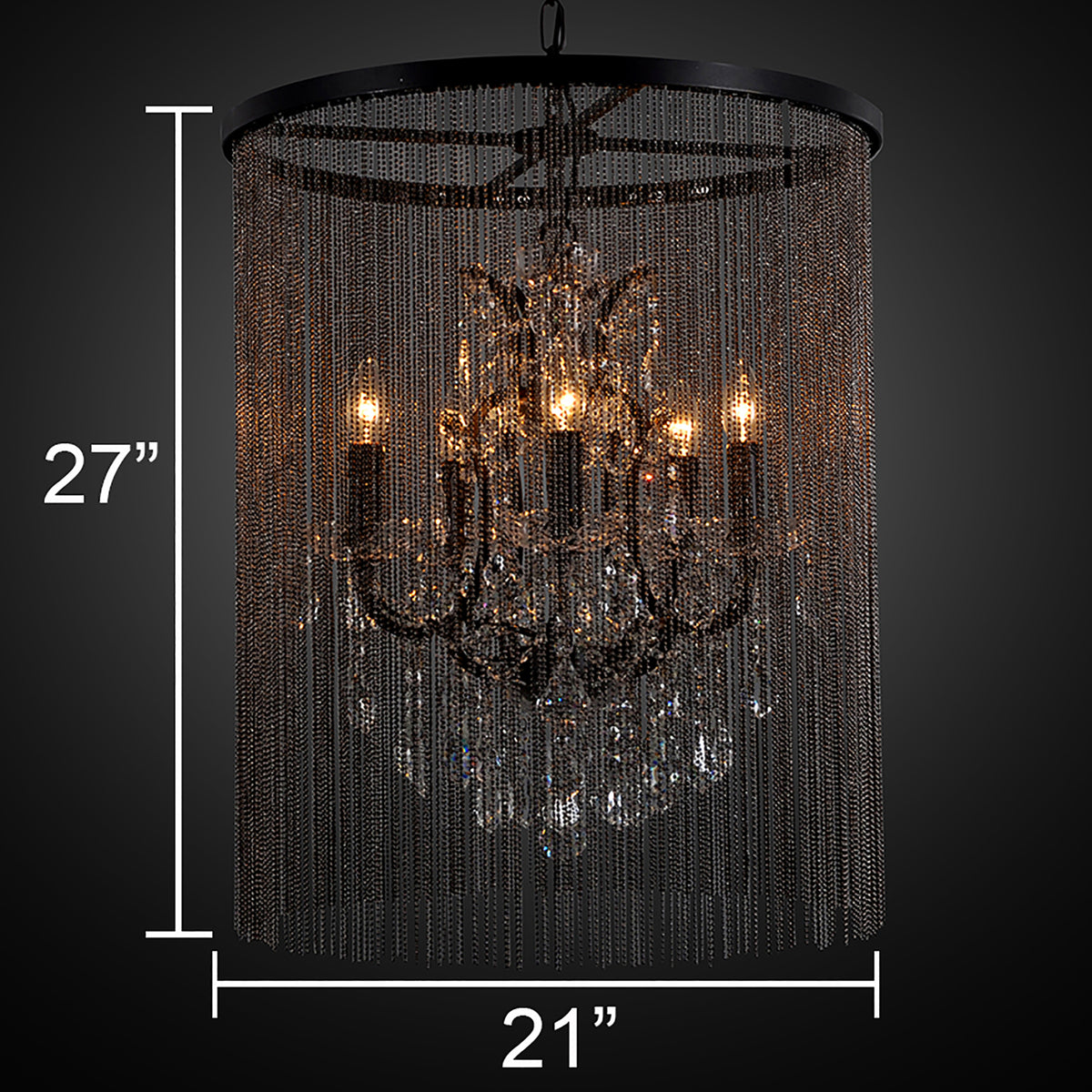 "Cascata I" 5-Bulb Candle-Style Chandelier with Crystals