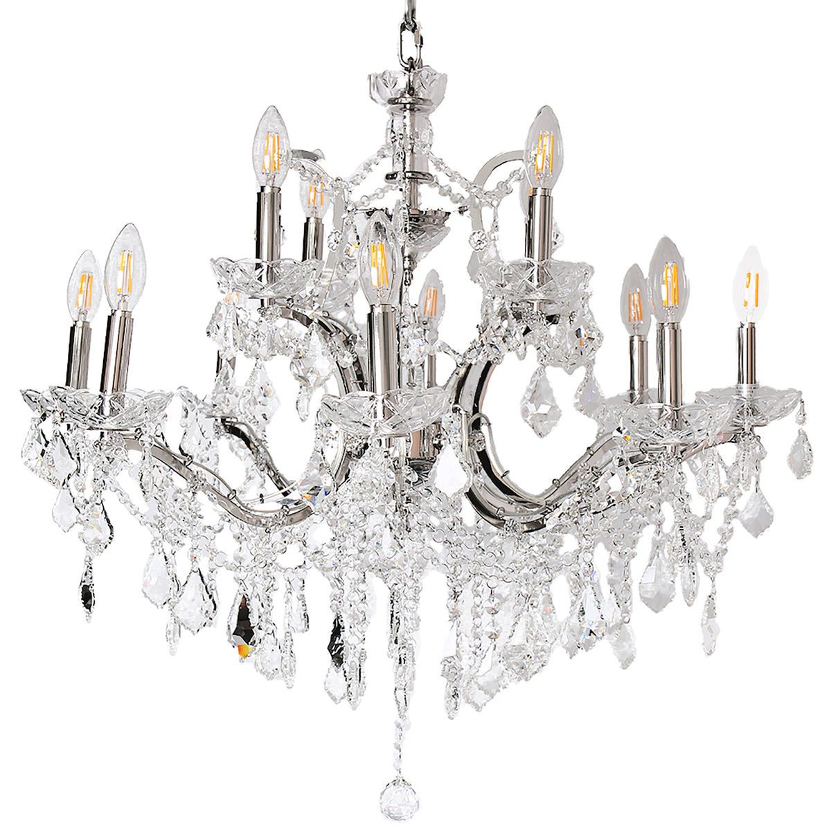 "Cascata II" 12-Bulb, 2-Tier, Candle-Style Chandelier with Crystals