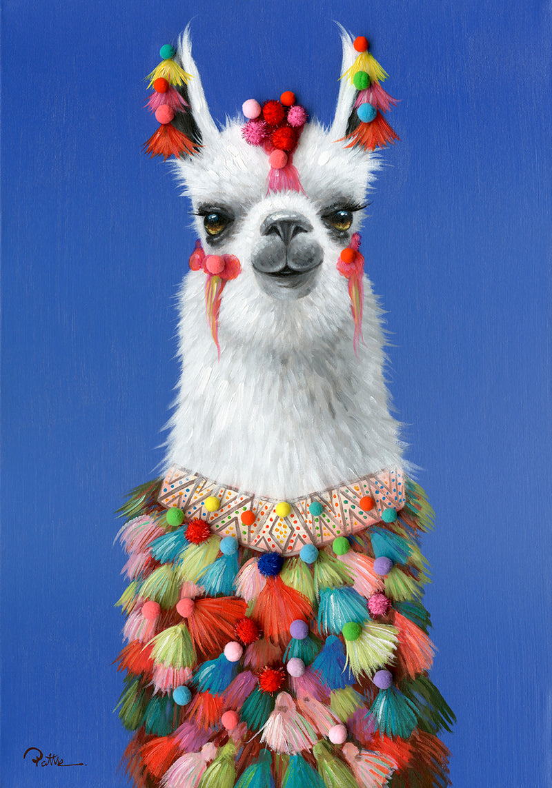 "PomPom Llama" Oil Painting