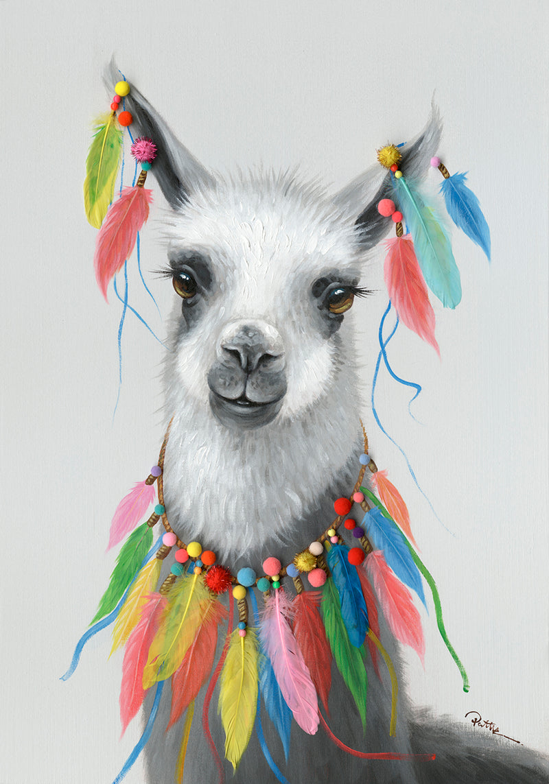 "Feathered Llama" Oil Painting