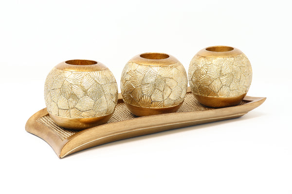 Polyresin 3 Piece Candle/Tealight Holders with Tray