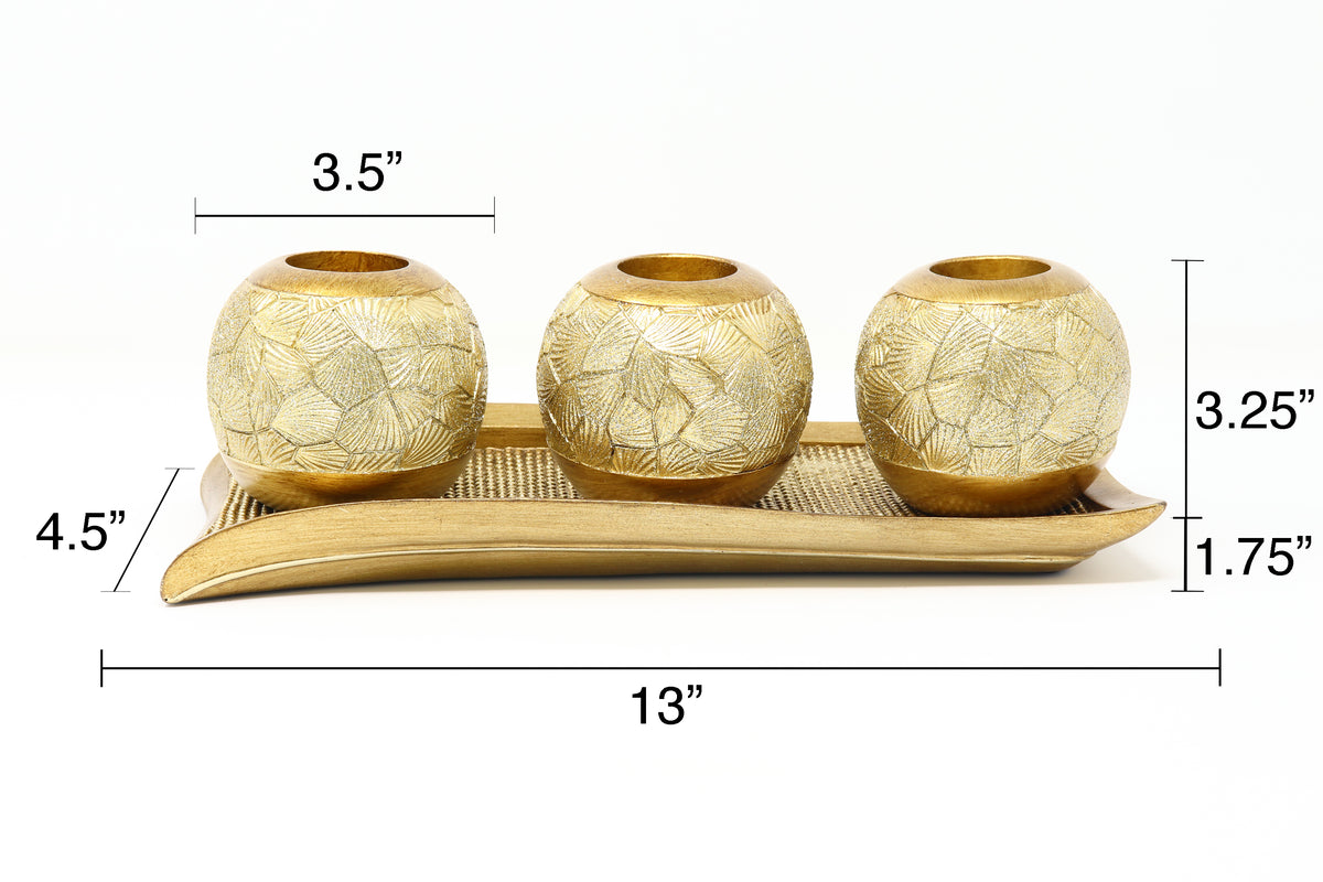 Polyresin 3 Piece Candle/Tealight Holders with Tray