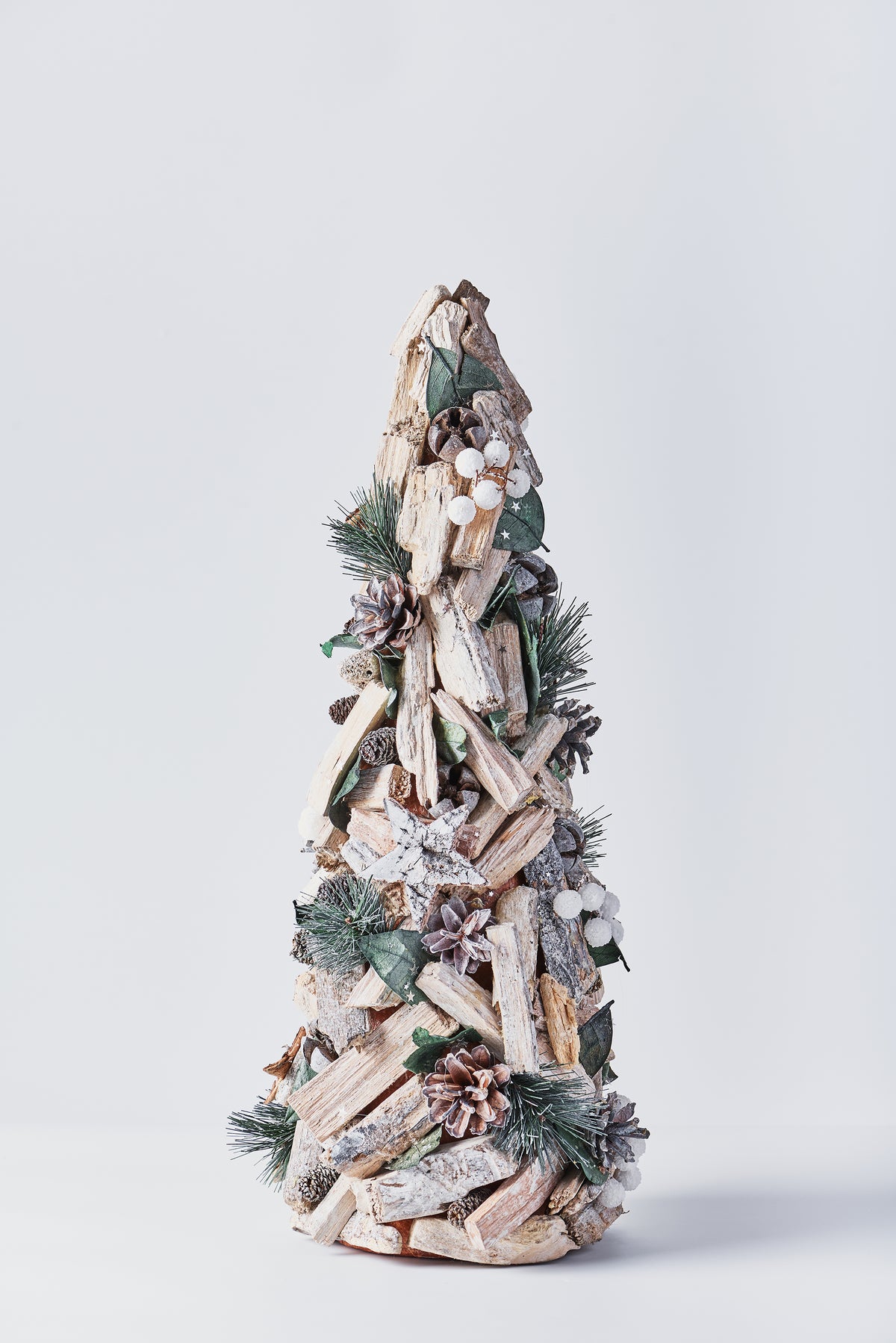 Handcrafted Christmas Tree with Pinecones and Wood Chips