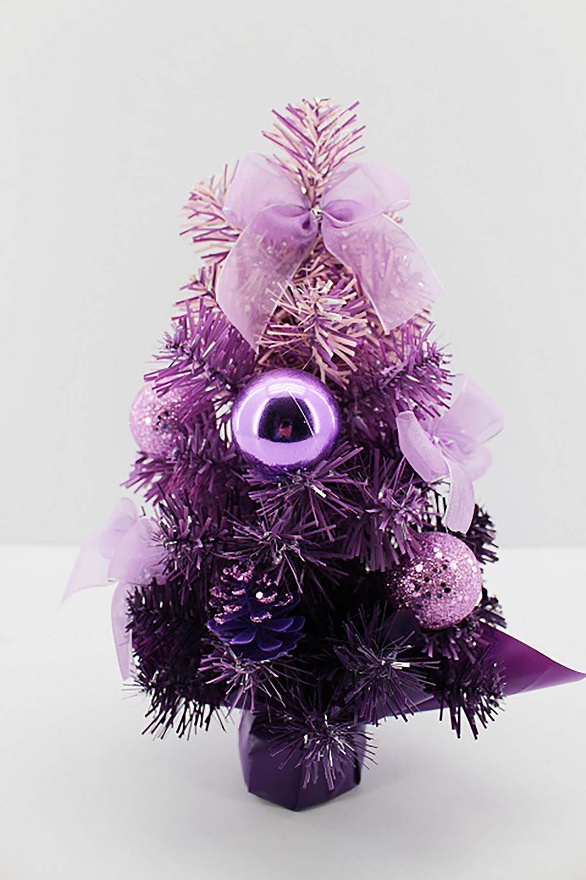 Handcrafted Tabletop Christmas Tree with LED Lights and Ornaments