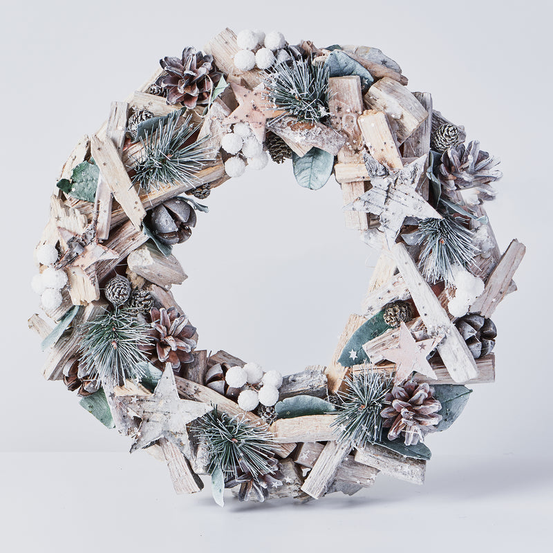 Handcrafted Wreath with Pinecones and Wood Chips