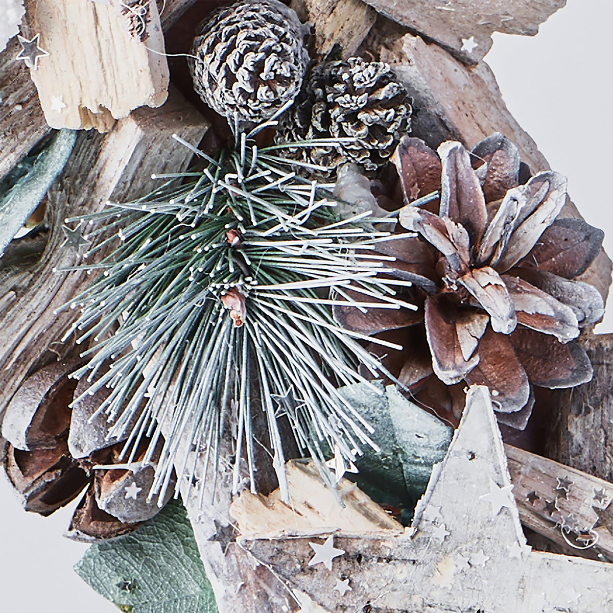 Handcrafted Wreath with Pinecones and Wood Chips